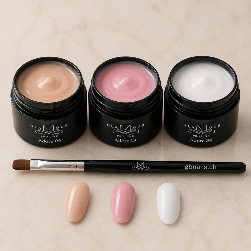 Adore Builder Gel Trio – 3×15 ml + 1 × Glamour Kolinsky-Echthaar -Pinsel GRATIS